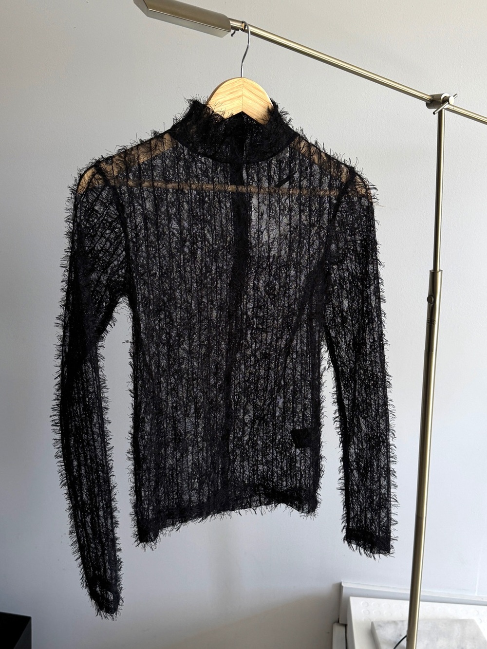 RÓHE - High Neck Textured Sheer Top Black